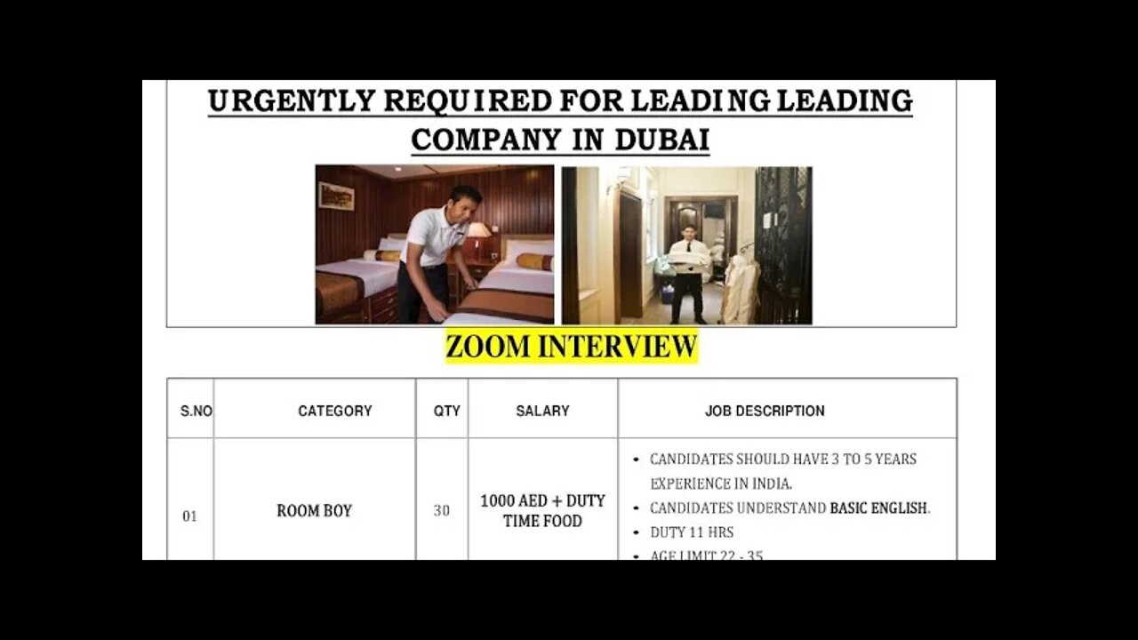 Dubai Job | Urgent Requirement For 5Star Hotel 🏨 Rom Boy Job Salry 1000 Dirham #Job #Jobs #Shorts