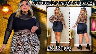 🛑 CONJUNTO 3 PEÇAS SHORT SAÍA CIRRÊ CROPPED" CREPE DE MALHA PLUS SIZE