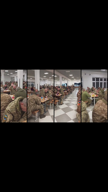 The dining hall of the Ukrainian army is full of gray-haired soldiers