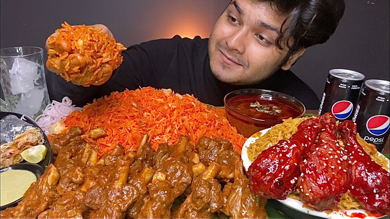 SPICY 1.5KG MUTTON CURRY WITH SCHEZWAN FRIED RICE + CHICKEN BIRYANI | EATING SHOW | FOOD EATING