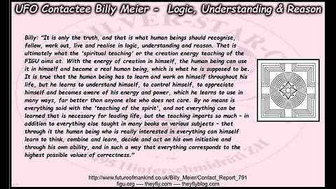 Billy Meier UFO Contact Reports - Logic Concepts Values and Wise Advice