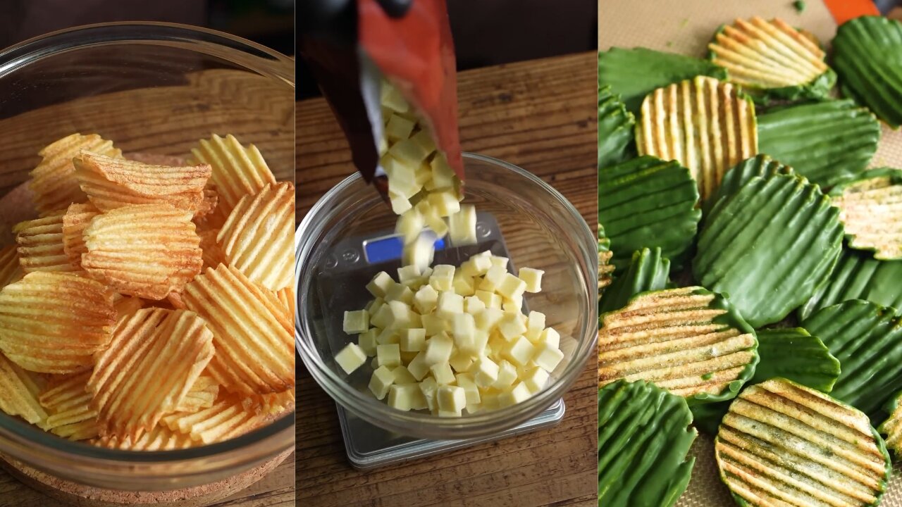 Crispy_jaggy_potato_chips_with_matcha_chocolate_クリスピージャギポテトチップス抹茶チョコ_#shorts_#asmr_#cooking