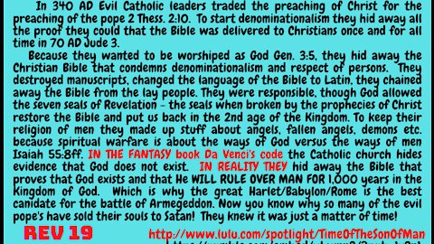 Rev. 19. WHAT GREAT AND AWFUL SECRETS HAVE THE ENLIGHTENED POPES IN ROME KEPT FROM THE DUMB LAYPEOPLE?