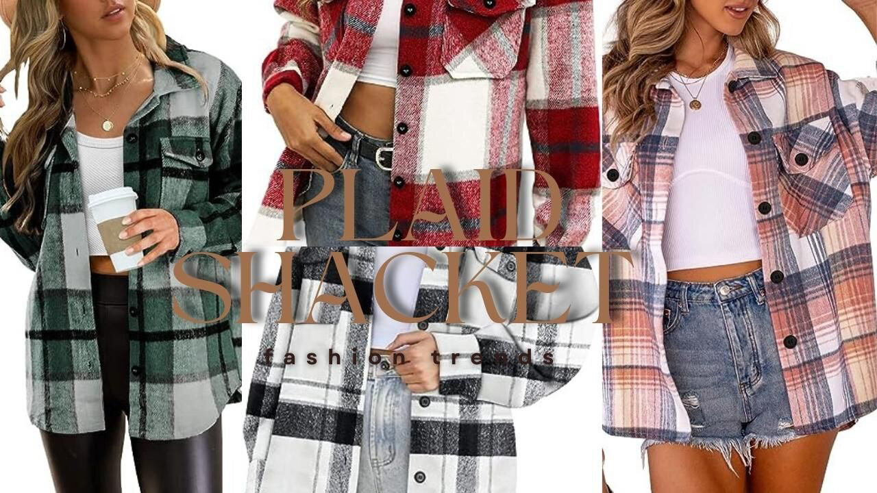 Womens Casual Plaid Shacket Button Down Long Sleeve Shirt