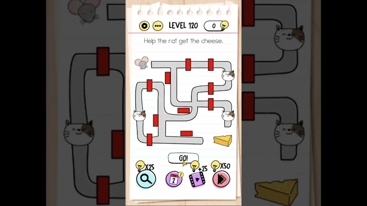 Brain Test Tricky Puzzles Level 120 Help the rat get the cheese.