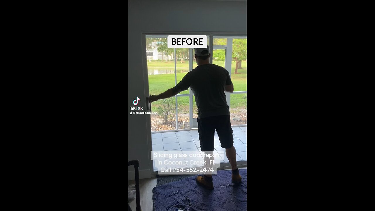 Sliding glass door repair; roller replacement and track refurbishing, in Coconut Creek, Fl.