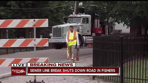 Sewer main break on Hoosier Road in Fishers