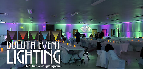 Billings Park wedding lighting in mint green and purple