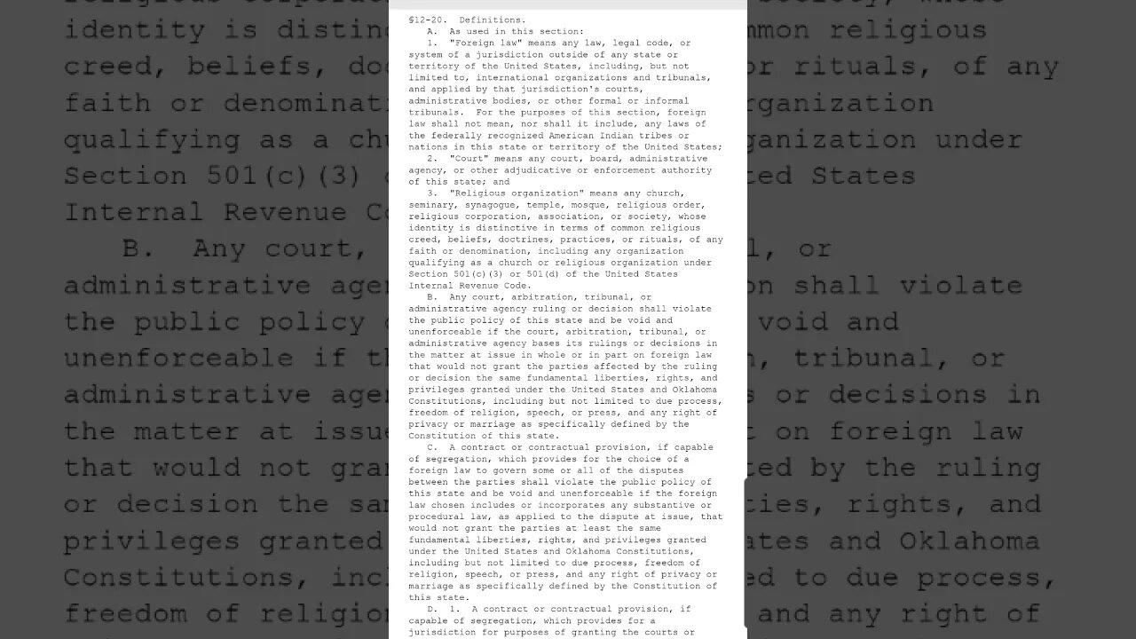 State of Oklahoma Statute 12 Civil Procedure. 12-20 Definitions show Foreign Law and Foreign courts