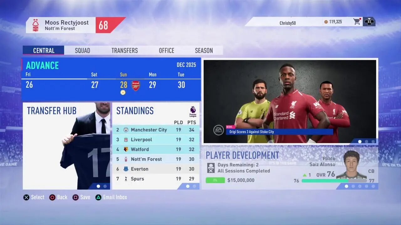Nottingham Forest S:8 EPL Match 19 VS Burnley (8-5-5)