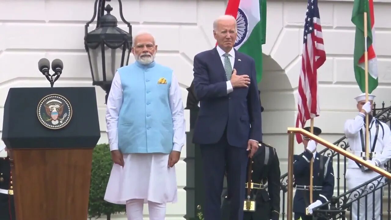 Biden Slowly Lowers Hand From Heart After Realizing They’re Playing Indian National Anthem First