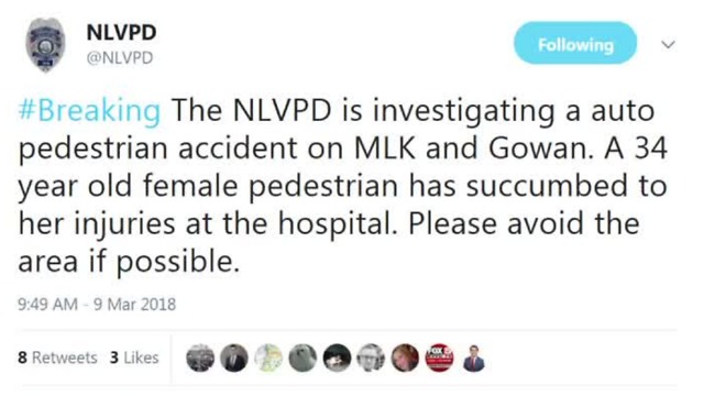 34-year-old woman dies after hit by vehicle in North Las Vegas