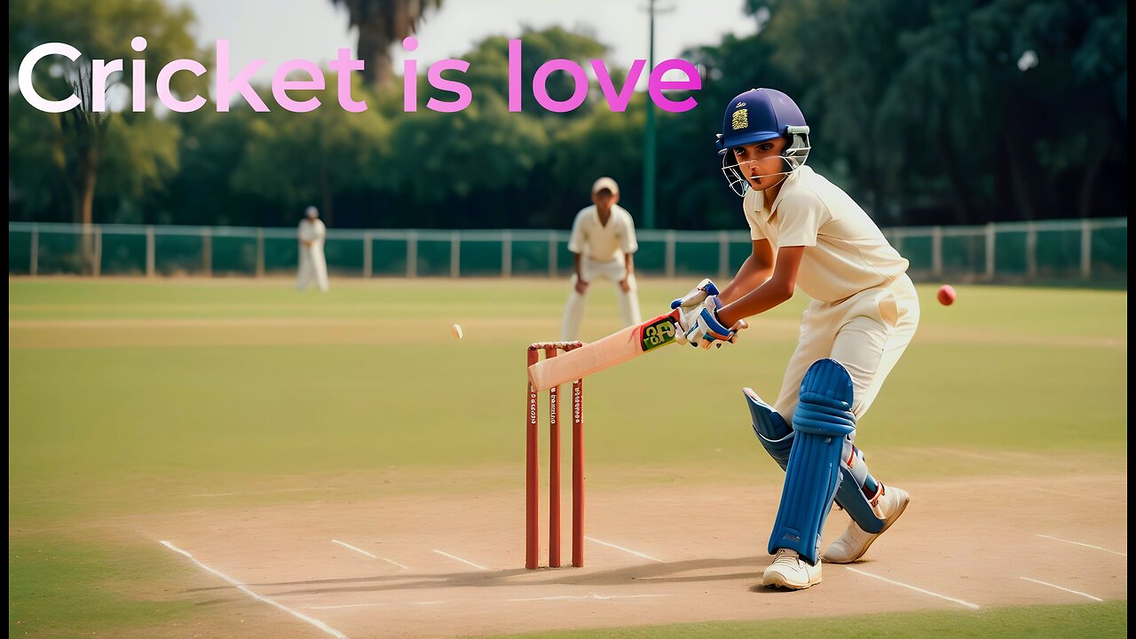 see ball and hit ball . a cute boy playing cricket ..