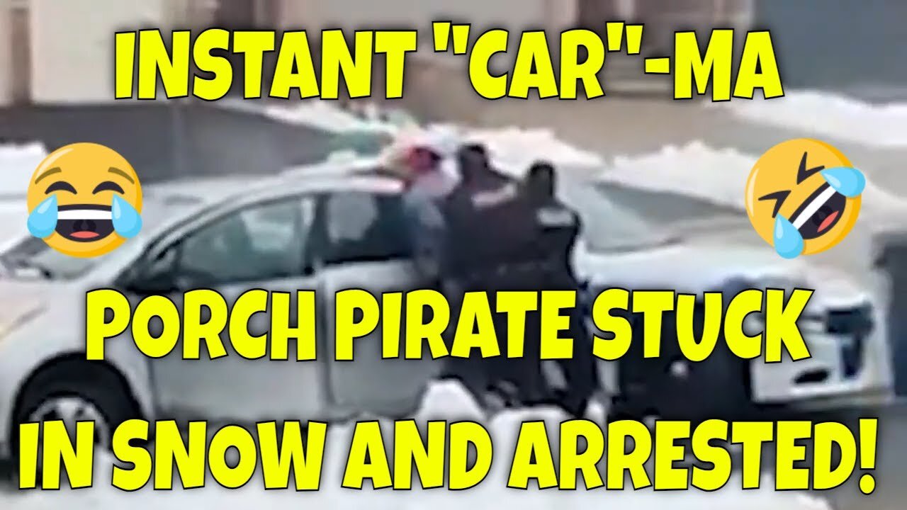 Instant Karma: Porch Pirate gets STUCK IN SNOW & ARRESTED BY POLICE! 😂😂🤣