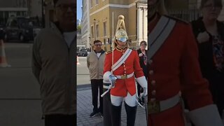 THE KINGS GUARD SMILING AFTER SCARING TOURIST #horseguardsparade