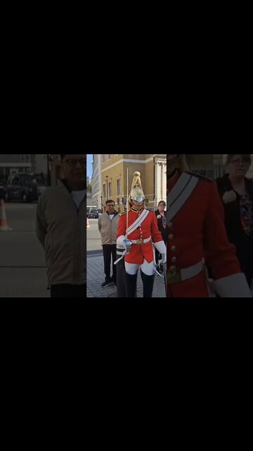 THE KINGS GUARD SMILING AFTER SCARING TOURIST #horseguardsparade