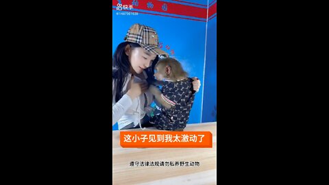 Little monkey plays with her mummy