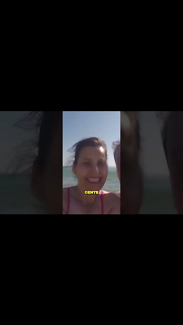 Rindo muito, Rubia levou maior caldo na praia em Portugal