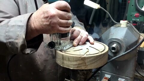 woodturning a pewter shavings dish-4