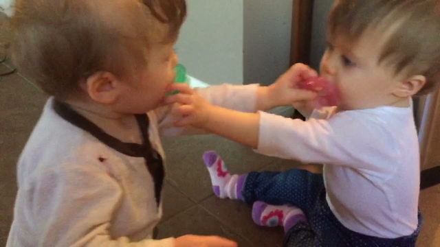 "A Baby Girl And Her Twin Brother Switch Off On Their Pacifiers"