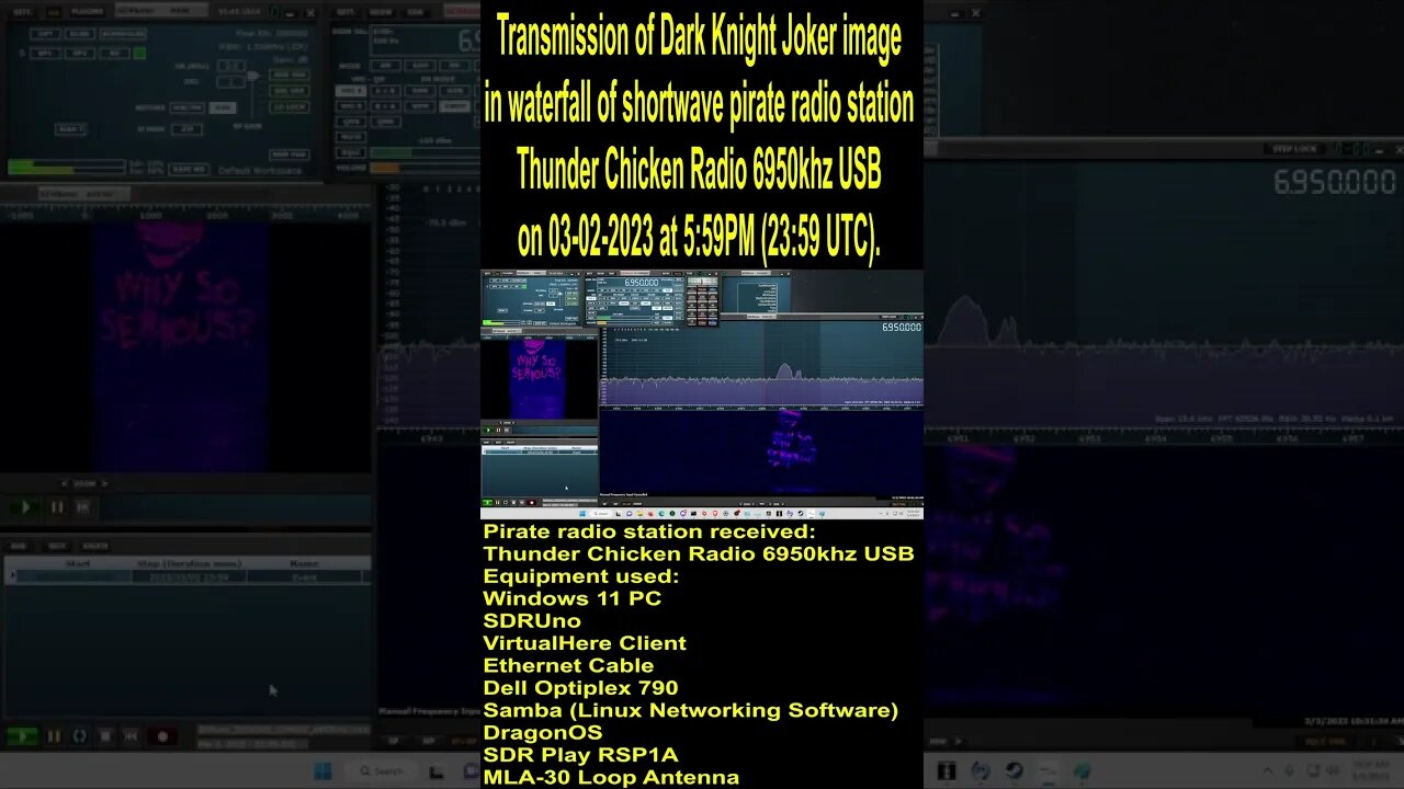 Transmission of Dark Knight Joker image in waterfall of shortwave pirate Thunder Chicken Radio