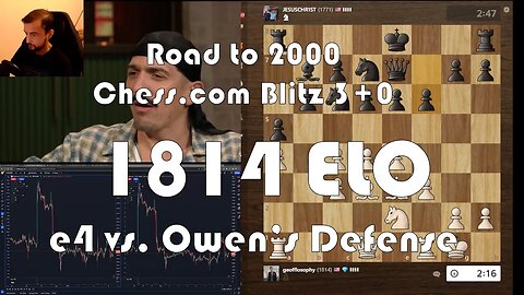 Road to 2000 #261 - 1815 ELO - Chess.com Blitz 3+0 - e4 vs. Owen's Defense