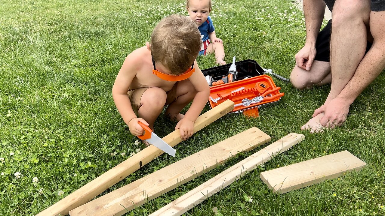 Unboxing & Demo: Toy Tool Set with Toolbox & Electric Toy Drill Pretend Play Children's Construction