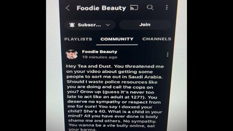 Foodie Beauty Deleted Community Post About Ann OMG No Threats Just Advice Right!