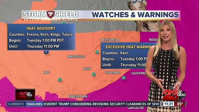 A Heat Advisory begins in the valley on Tuesday