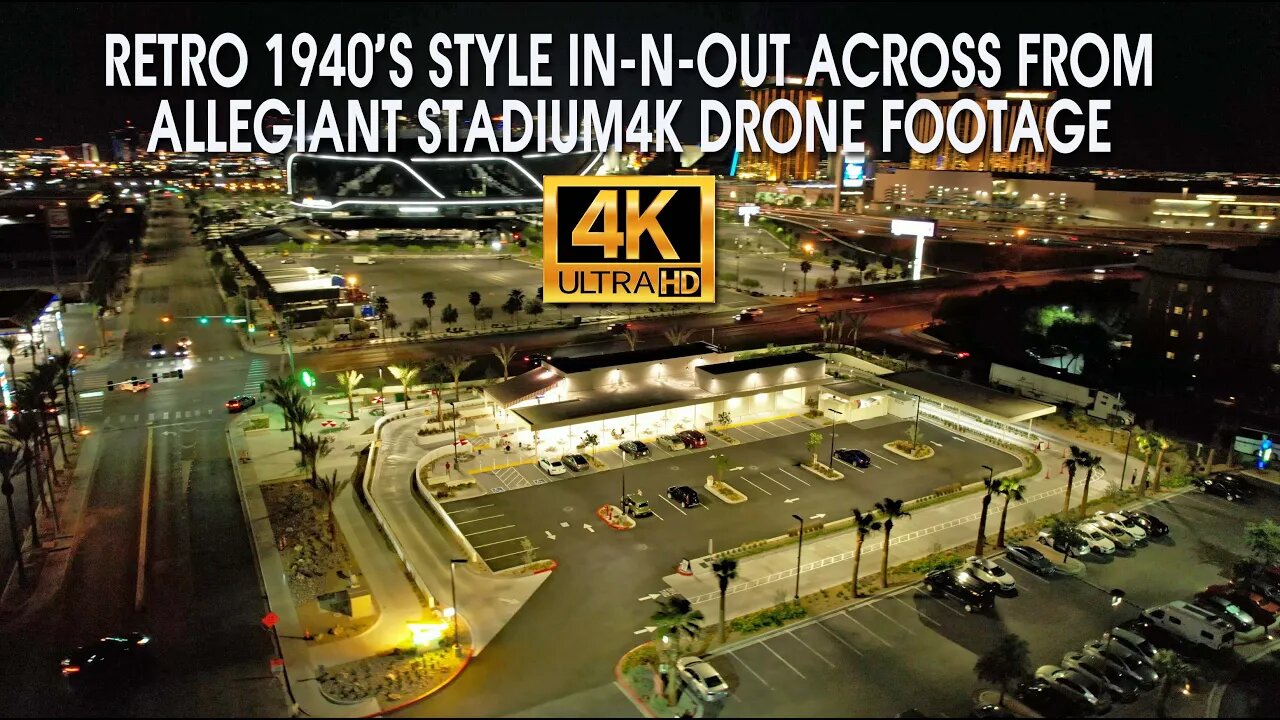 Retro 1940's Style In N Out Across From Allegiant Stadium 4K Drone Footage