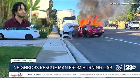 Neighbors who helped rescue driver from fiery crash speak about the incident