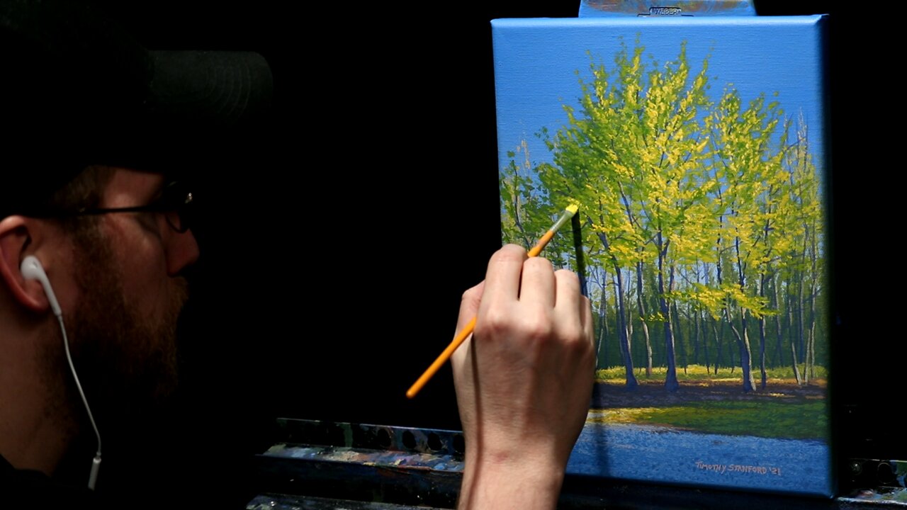 Acrylic Landscape Painting of Spring Trees - Time Lapse - Artist Timothy Stanford