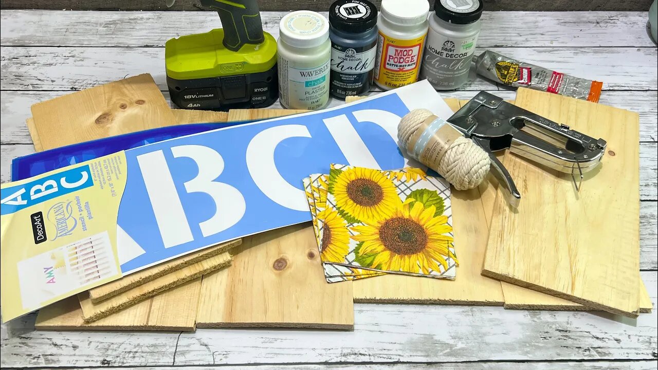 LARGE Sunflower Welcome Porch Sign || Using plank wood from Dollar Tree ||Just 1 DIY