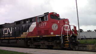 CN 3177 & CN 3180 Engines Manifest Train Westbound In Ontario