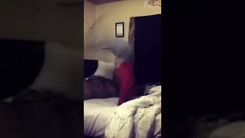 Woman flips on her bed and makes an air raid siren sound