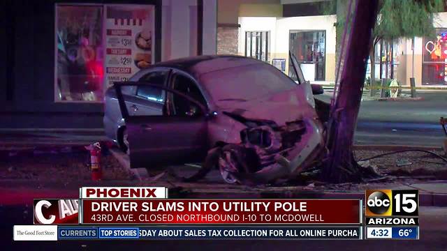 Car slams into pole near 43rd Avenue and McDowell