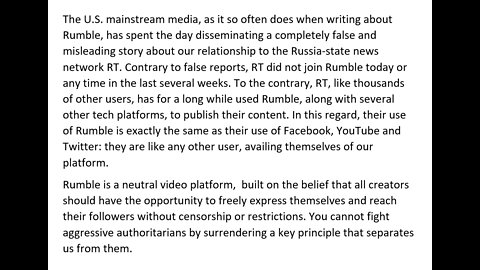 A note about misleading reports regarding Rumble's relationship with RT