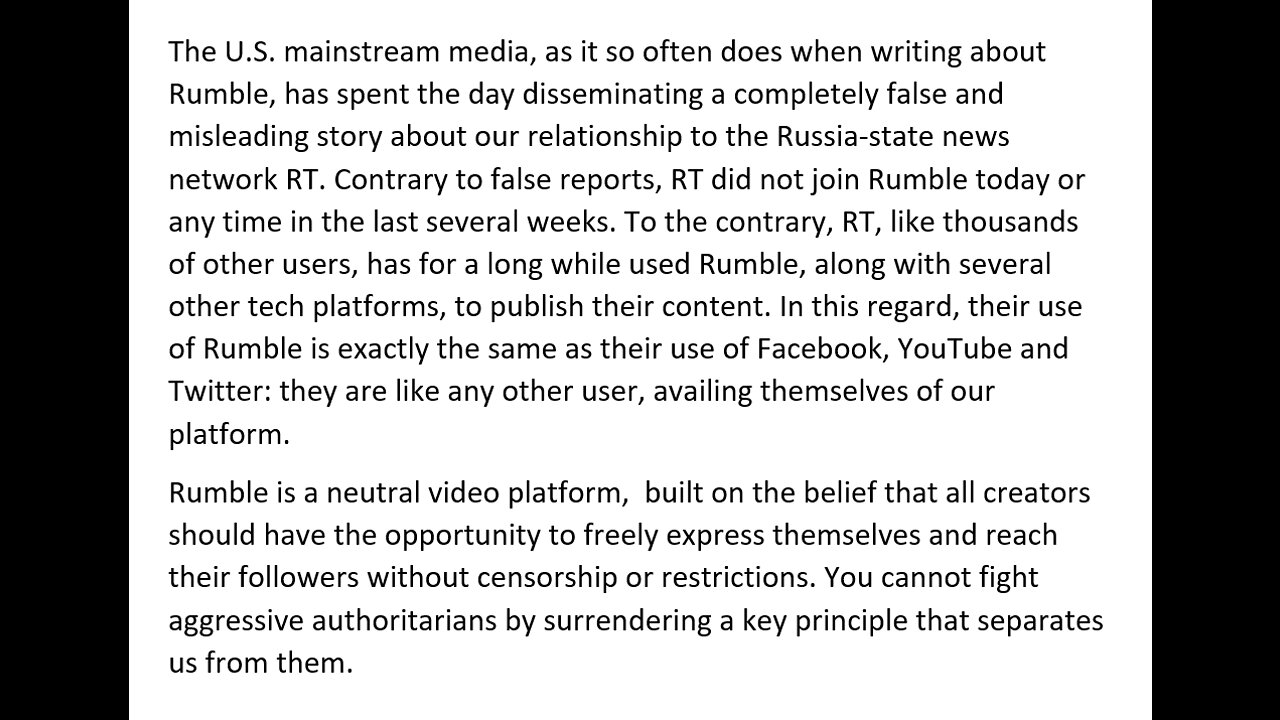 A note about misleading reports regarding Rumble's relationship with RT