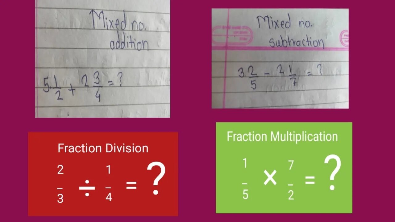 mixed no and fraction addition, subtraction ,division,multiplication// 6th//mixed no//fraction