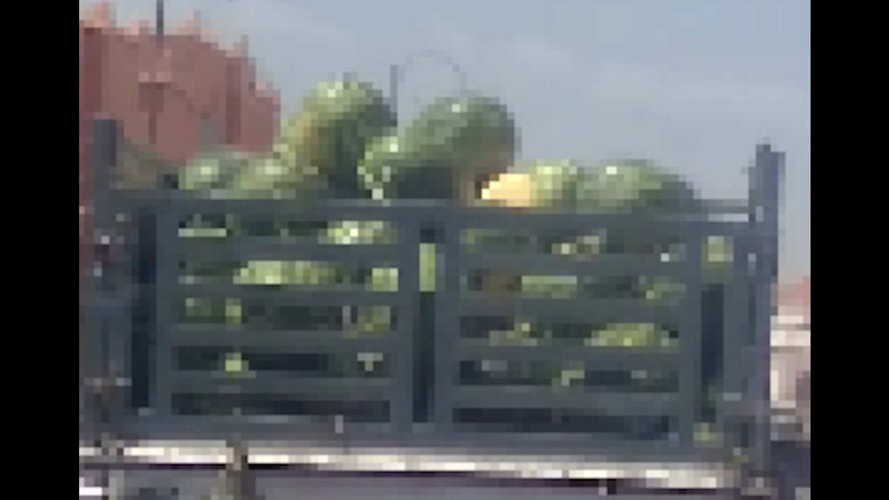 Throwing out a car carrying red watermelon