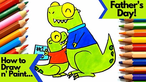 How to Draw and Paint Dinosaur Father and Son Special Father's Day