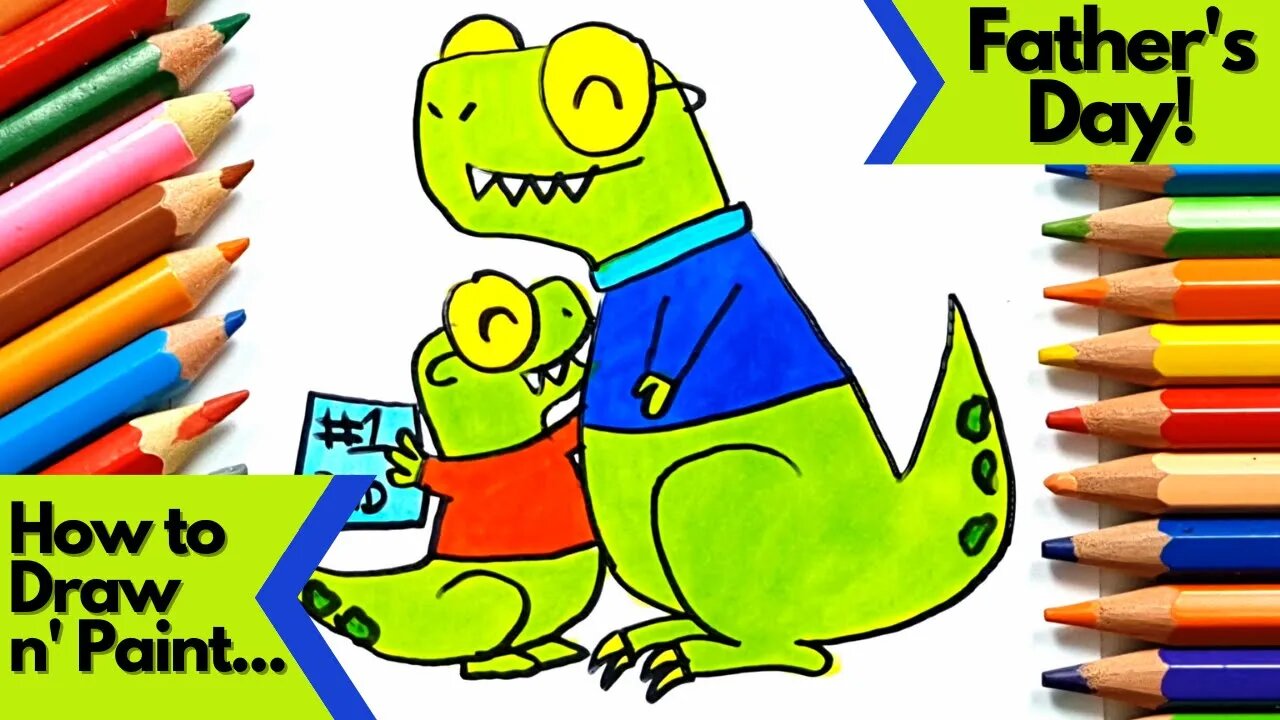 How to Draw and Paint Dinosaur Father and Son Special Father's Day