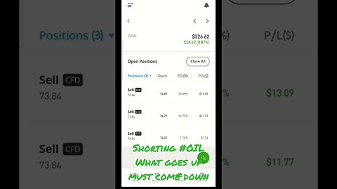 #Shorting #Selling #OIL from $74.87 to $73.77 on #eToro part 2