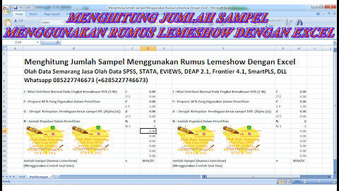 Menghitung Jumlah Sampel Menggunakan Rumus Lemeshow Dengan Excel