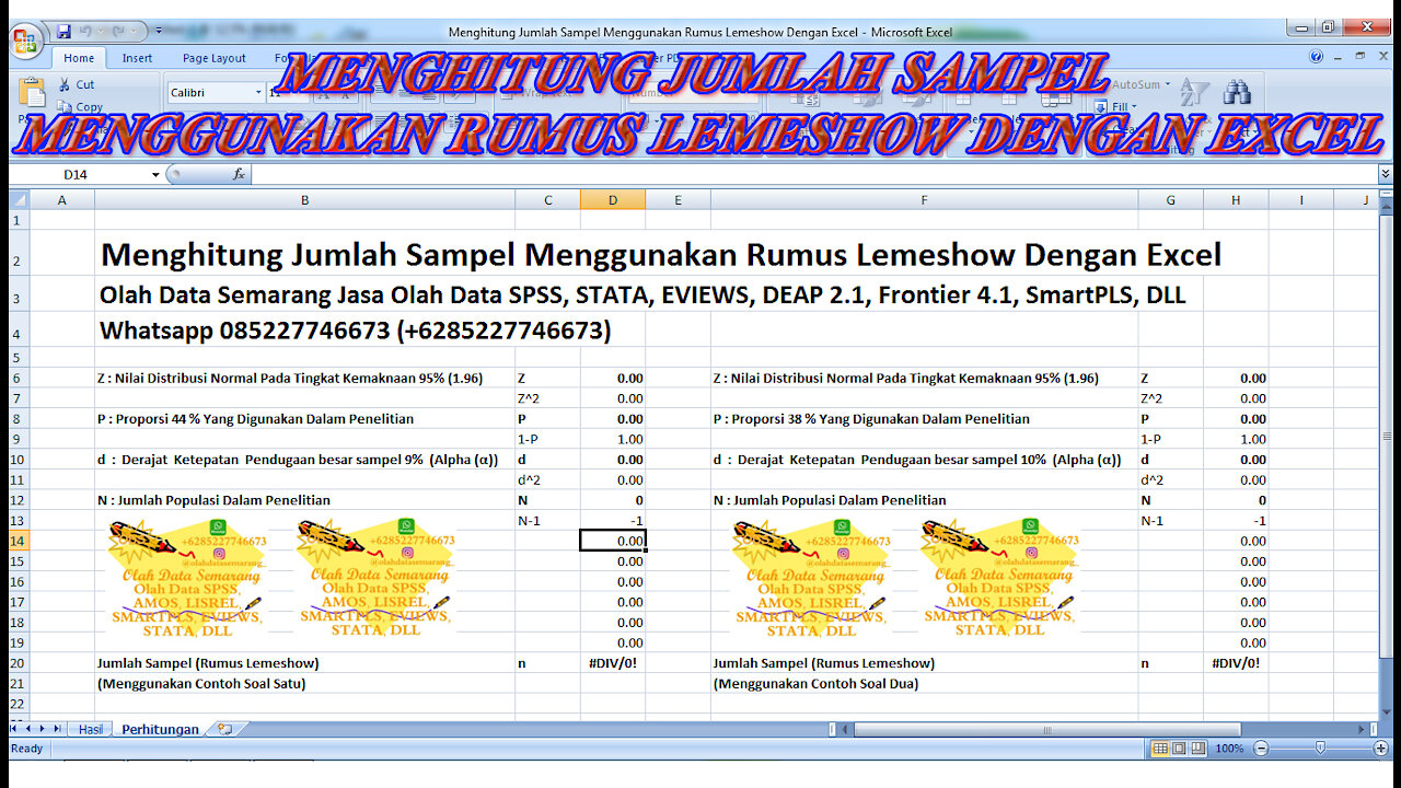 Menghitung Jumlah Sampel Menggunakan Rumus Lemeshow Dengan Excel