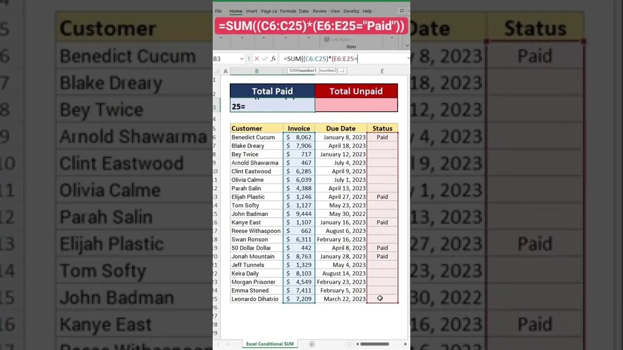 SUM Values Based on Criteria in Microsoft Excel