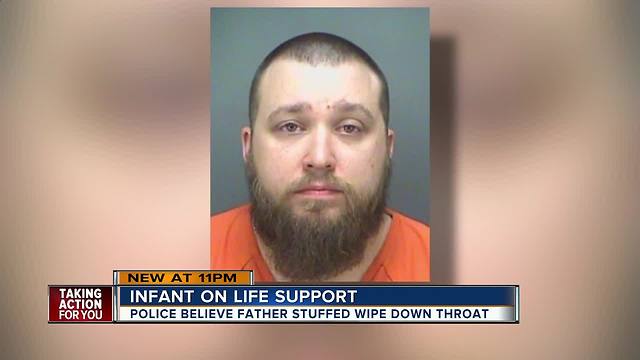 Police: 5-month-old on life support after Pinellas father stuffs balled-up baby wipe down his throat