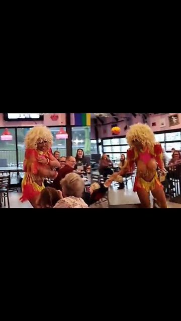 Drag Queen Bouncing Fake Boobs Around Pauses, Grab Dollar Bill From Young Child