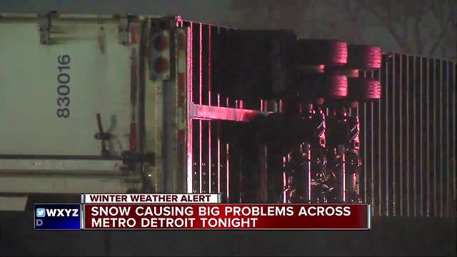 Northbound I-75 shut down in Detroit after semi carrying auto parts overturns