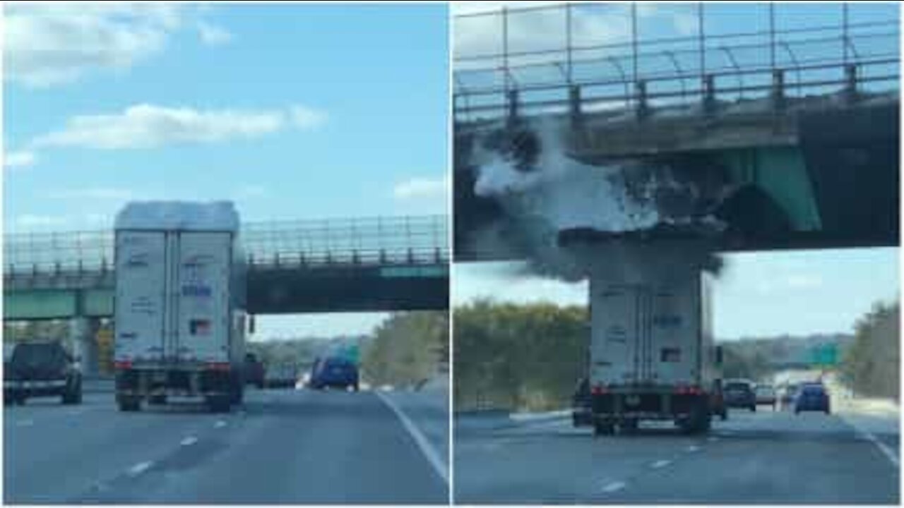 Camion coperto di neve rischia di provocare un grave incidente